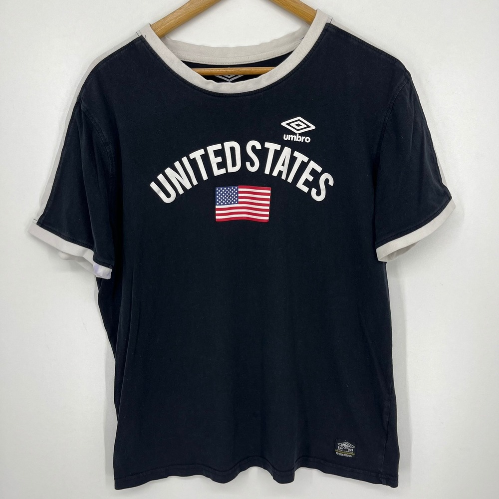 Umbro‎ United States USA Graphic Ringer T-Shirt Navy Blue White Mens Large